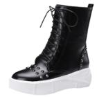 Oasap Lace-up Flat Platform Rivet Motorcycle Boots