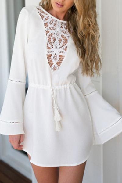 Oasap Fashion Crochet Hollowed Out Elastic Waist Dress