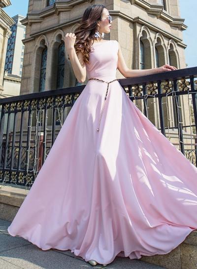 Oasap Sleeveless A Line Floor Length Evening Dress With Belt