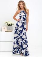 Oasap Halter Sleeveless Backless Floral Print Maxi Dress