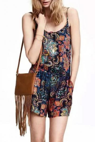 Oasap Stylish Floral Print Sleeveless Rompers