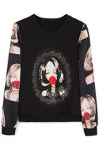 Oasap Beauty Print Black Sweatshirt