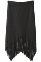 Oasap Trendy Black Irregular Tasseled Skirt