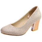 Oasap Sequin Round Toe Chunky High Heel Slip On Shallow Pumps