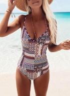 Oasap Fashion One Piece Printed Slim Fit Swimsuit