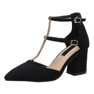 Oasap Pointed Toe Solid Color Block Heels T-strap Sandals
