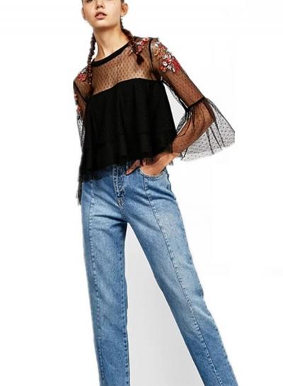 Oasap Mesh Floral Embroidery Tee Shirt