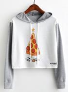 Oasap Pizza Printed Long Sleeve Crop Top Hoodie