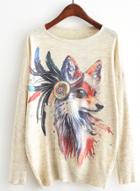 Oasap Round Neck Long Sleeve Animal Printed Sweater