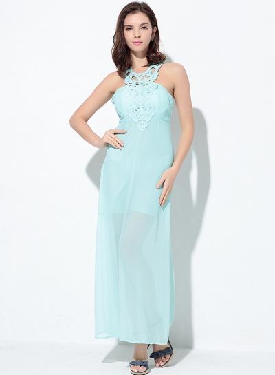 Oasap Lace Chiffon Backless Halter Dress