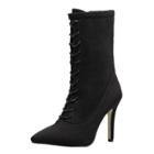 Oasap Stiletto Heels Solid Color Lace Up Side Zipper Mid-calf Boots