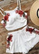 Oasap Floral Embroidery Crop Top Shorts Set