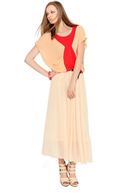 Oasap Long Pleated Chiffon Skirt With Elastic Waistline