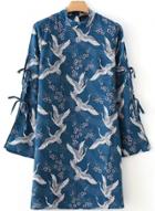 Oasap Fashion Long Sleeve Crane Printed Dress