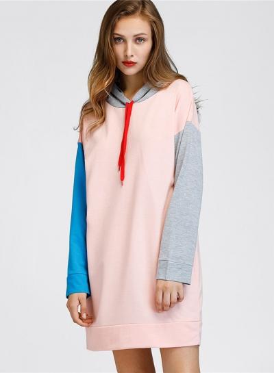 Oasap Long Sleeve Color Block Hooded Sweatshirt