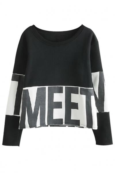 Oasap Chic Letter Pattern Cropped Sweatshirt