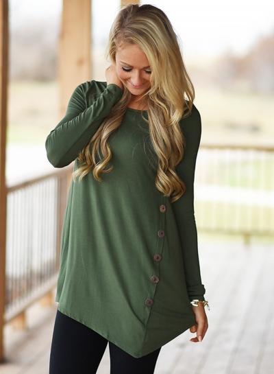 Oasap Round Neck Asymmetric Long Sleeve Dress