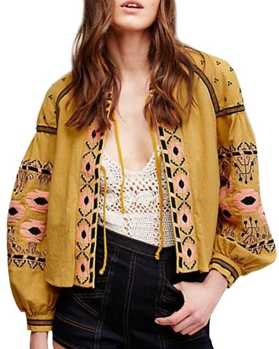 Oasap Women's Boho Graphic Lace Up Front Loose Fit Coat