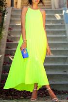 Oasap Lime Yellow Halter Neckline Midi Dress