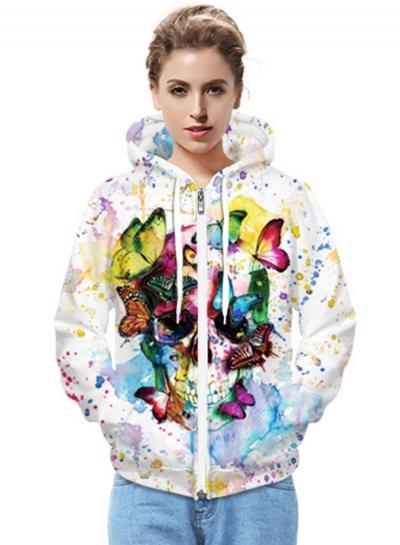 Oasap Men Hallowmas Skull Butterfly Front Zip Hoodie