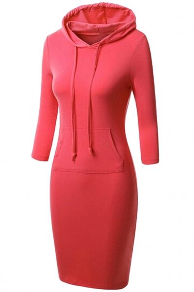 Oasap Slim Fit Kangaroo Pocket Drawstring Hooded Sweatshirt Dress