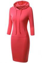 Oasap Slim Fit Kangaroo Pocket Drawstring Hooded Sweatshirt Dress
