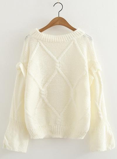 Oasap Round Neck Flare Sleeve Pullover Sweater