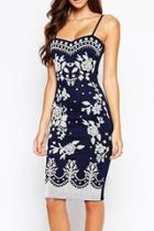 Oasap Navy Spaghetti Straps Floral Print Midi Dress