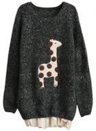 Oasap Women's Long Sleeve Giraffe Print Lace Hem Sweater