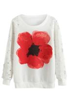 Oasap Chic Lace Paneled Floral Pattern Sweatshirt