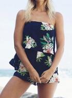 Oasap Fashion Strapless Floral Printed Romper