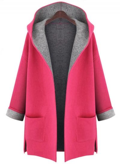 Oasap Long Sleeve Open Front Slit Hooded Coat