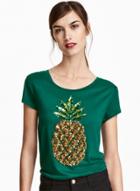 Oasap Round Neck Pineapple Pattern Sequin Tee Shirt