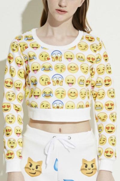 Oasap Charming Pullover Cropped Expression Printing Sweatshirt