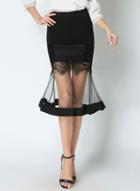 Oasap High Waist Lace Splicing Net Yarn Bodycon Skirt