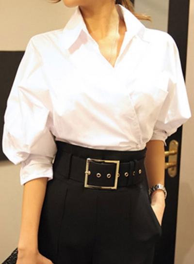 Oasap Fashion Lantern Sleeve Loose Irregular Blouse