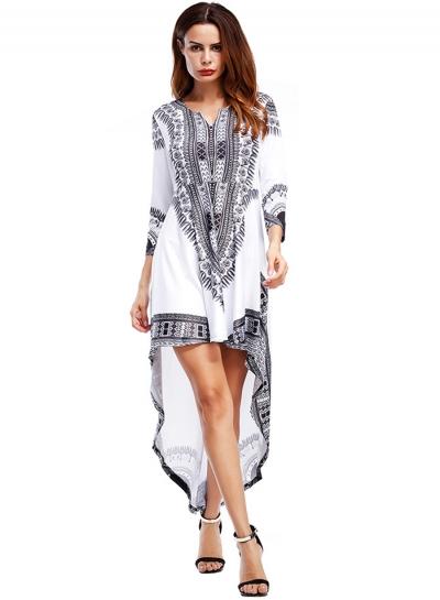 Oasap V Neck Pattern Print High Low Irregular Dress