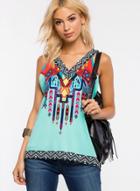 Oasap V Neck Tribal Printed Sleeveless Tee Shirt