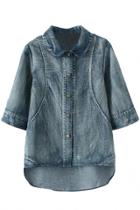 Oasap Fashion Paneled High-low Denim Blouse