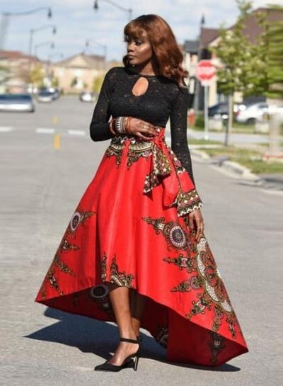 Oasap Indian Style Pattern Print High Low Skirt