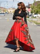 Oasap Indian Style Pattern Print High Low Skirt