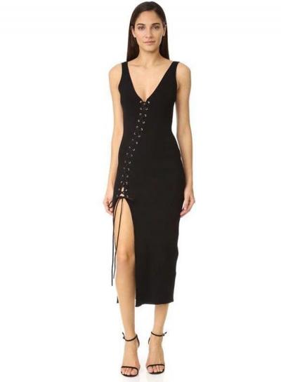 Oasap V Neck Lace-up Slim Dress