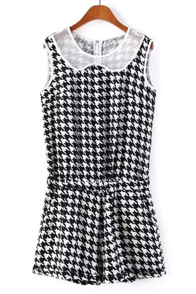 Oasap Houndstooth Mesh Rompers