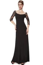 Oasap Women's 3/4 Lace Sleeve Long Black Evening Dress
