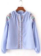 Oasap Stand Collar Long Sleeve Floral Embroidery Shirt