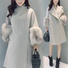 Oasap Turn Down Collar Long Sleeve Open Front Faux Fur Splicing Wool Coat