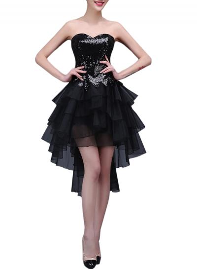 Oasap Women's Strapless High Low Layered Cocktail Party Dress