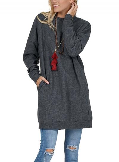 Oasap Casual Long Sleeve Solid Sweatshirt With Pocket