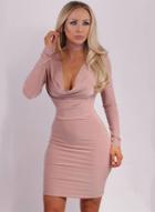 Oasap V Neck Long Sleeve Solid Bodycon Solid Dress