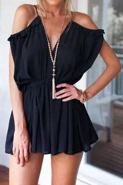 Oasap Solid Self Tie Off The Shoulder Romper